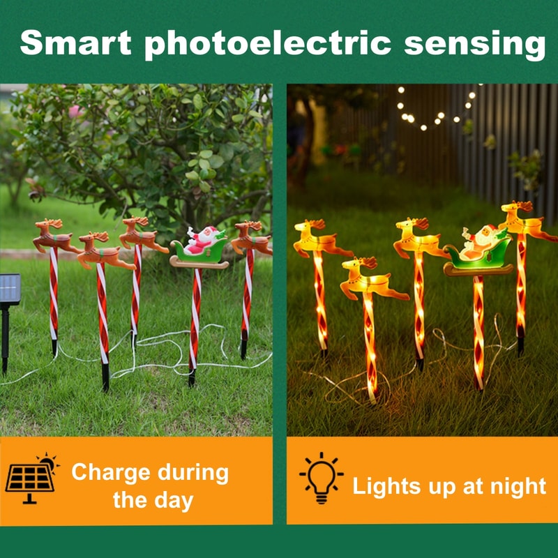 Deer Pulling Car Santa Claus Holiday Decoration, Outdoor Lawn Lights Grounding Atmosphere Ornament