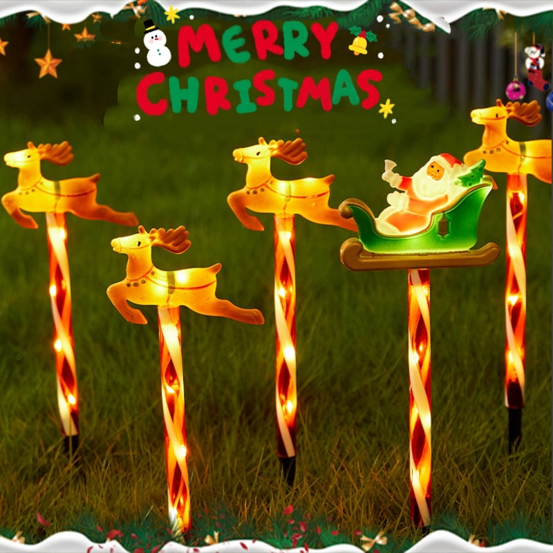 Deer Pulling Car Santa Claus Holiday Decoration, Outdoor Lawn Lights Grounding Atmosphere Ornament