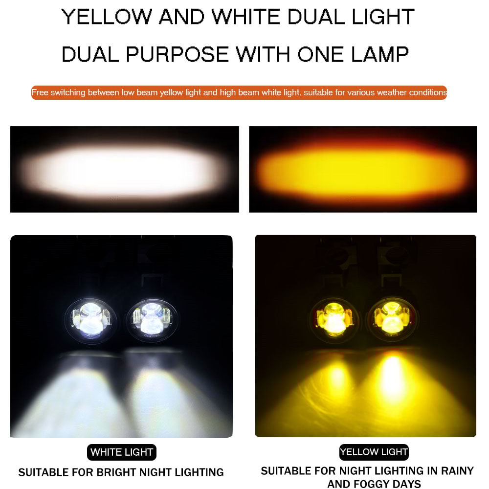 LED Motorcycle Headlight Fog Lights, Auxiliary Driving Light, Dual Color Flasher Lamp