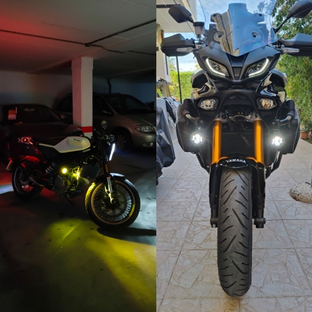 LED Auxiliary Driving Light for Motorcycle, Fog Lamp, Dual Color Headlight, Spotlight