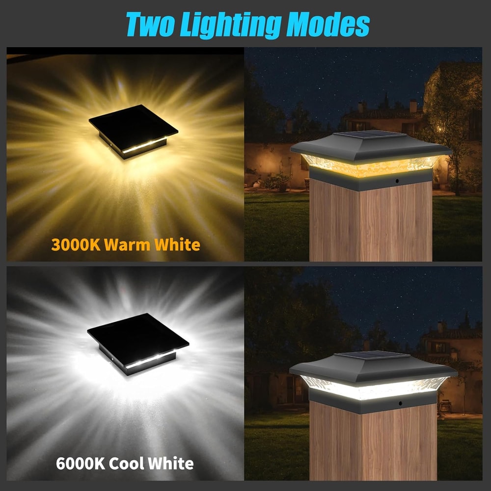 Waterproof Solar Post Lamp, Set for Outdoor Garden Fence, Landscape Pillar Head Light