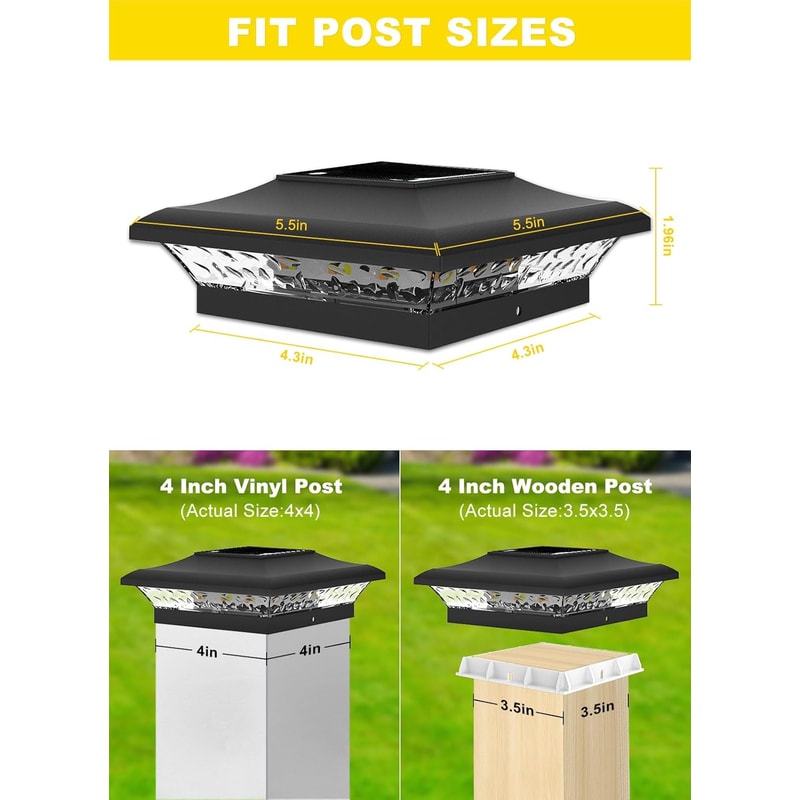 Waterproof Solar Post Lamp, Set for Outdoor Garden Fence, Landscape Pillar Head Light