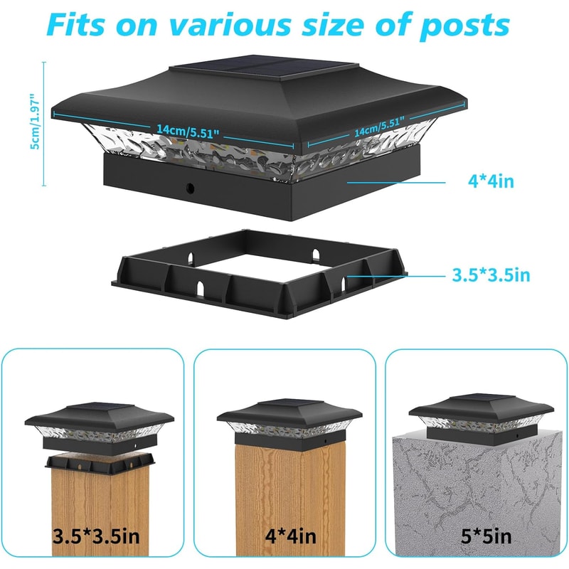 Waterproof Solar Post Lamp, Set for Outdoor Garden Fence, Landscape Pillar Head Light