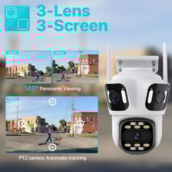 outdoor hd three screen ip camera, auto tracking wifi security camera, dual lens cctv