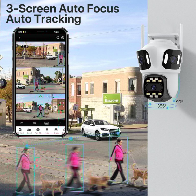 Outdoor HD Three Screen IP Camera Auto Tracking WiFi Security Camera Dual Lens Wireless CCTV 2