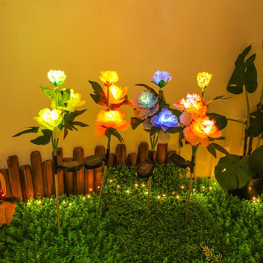 Waterproof Solar Garden Lights Head Peony Flowers For Yard Outdoor Lawn Decor Pathway Pink Lights 2