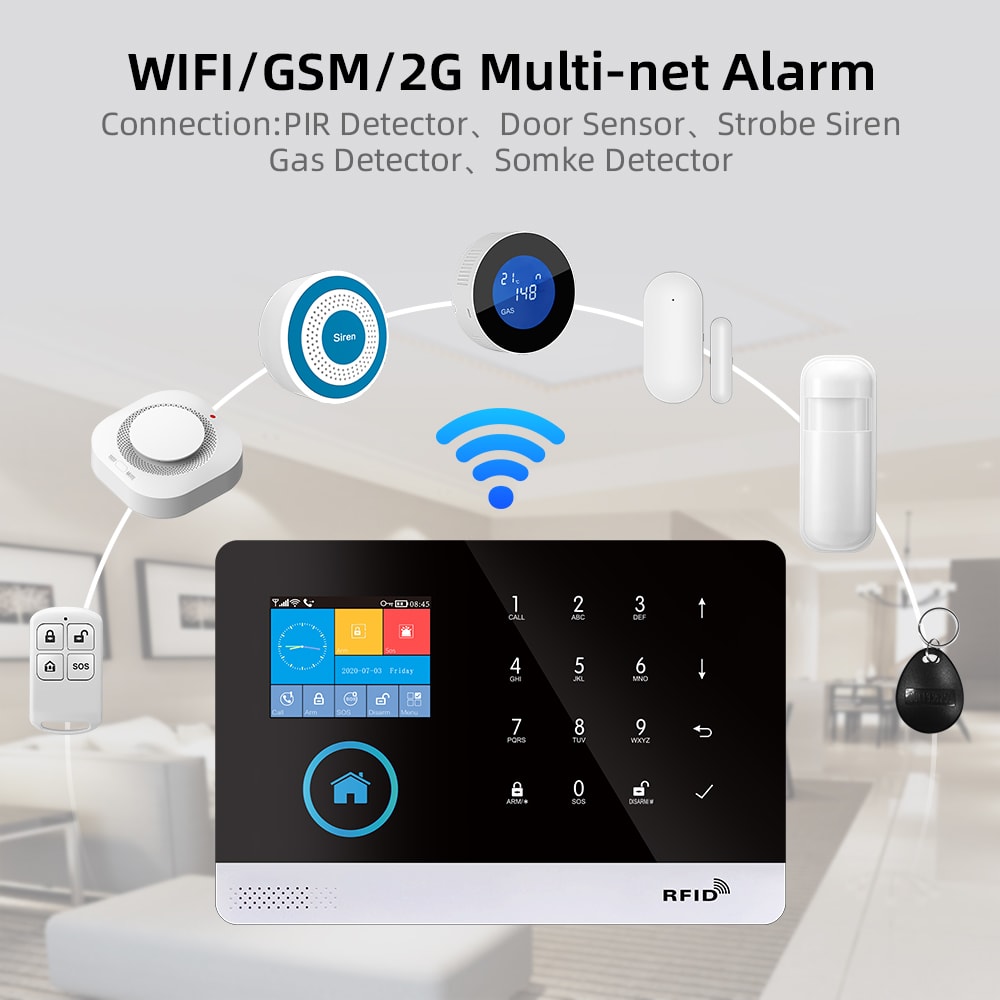WIFI GSM Home Security System Screen With RFID Card PIR Motion 5
