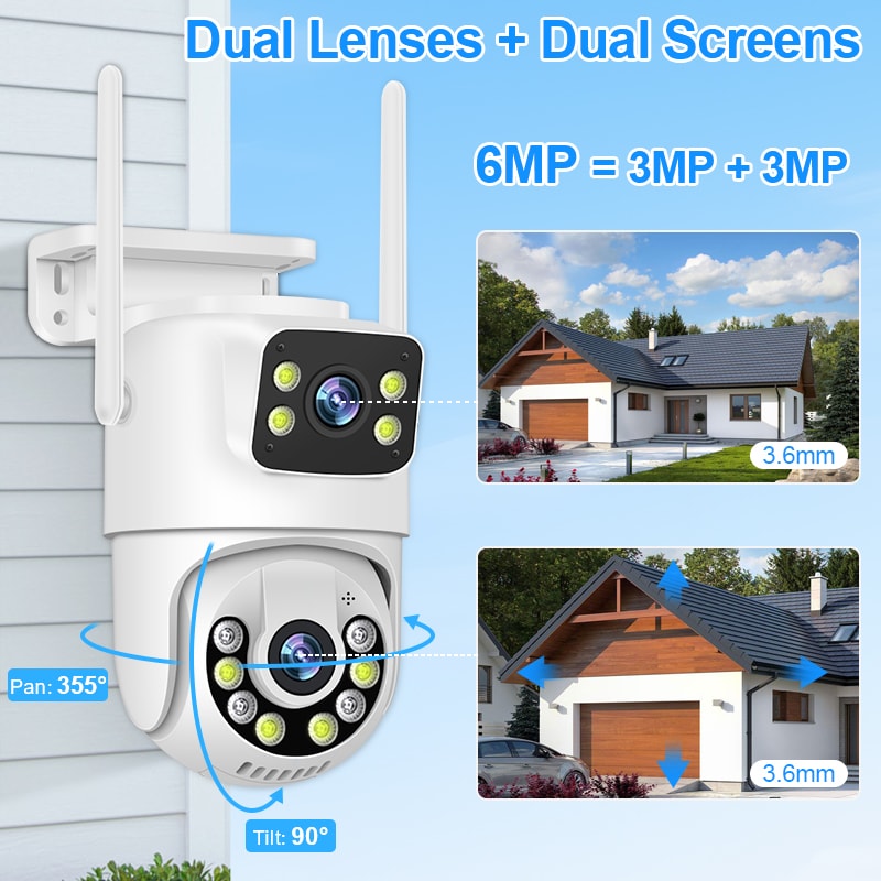 Smart Wireless CCTV System WiFi Dual Lens Security Video Surveillance With Audio 0