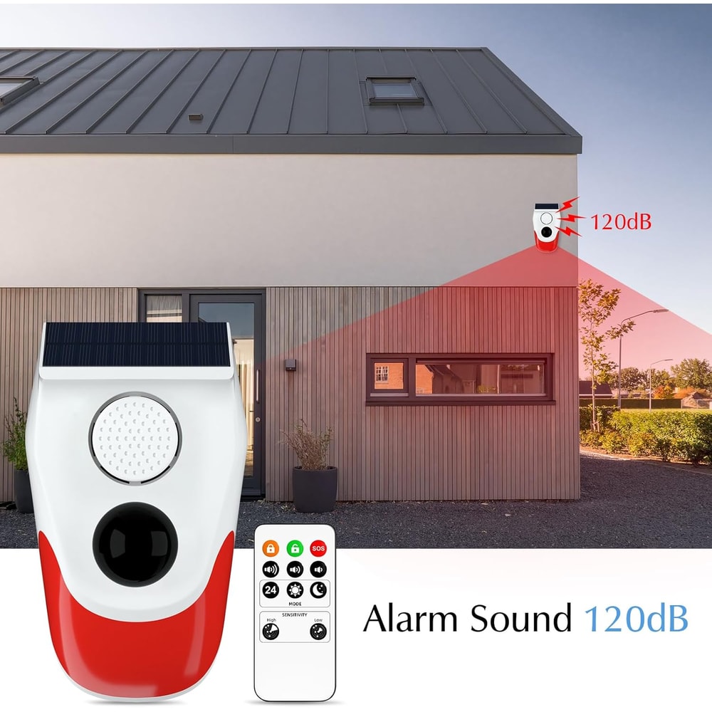 Solar Motion Sensor Outdoor Alarm Adjustable Sensitivity Motion Activated Alarm Waterproof Siren Li 1