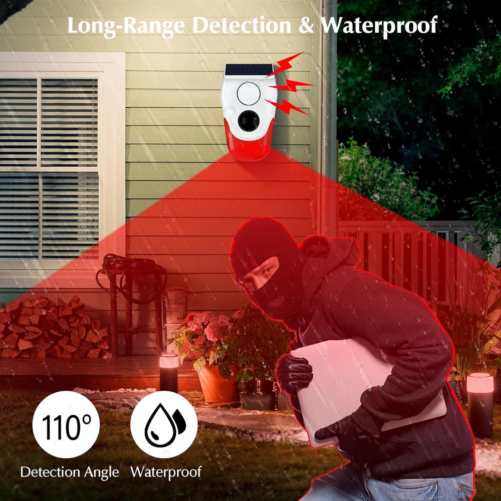 Solar Motion Sensor Outdoor Alarm Adjustable Sensitivity Motion Activated Alarm Waterproof Siren Li 5