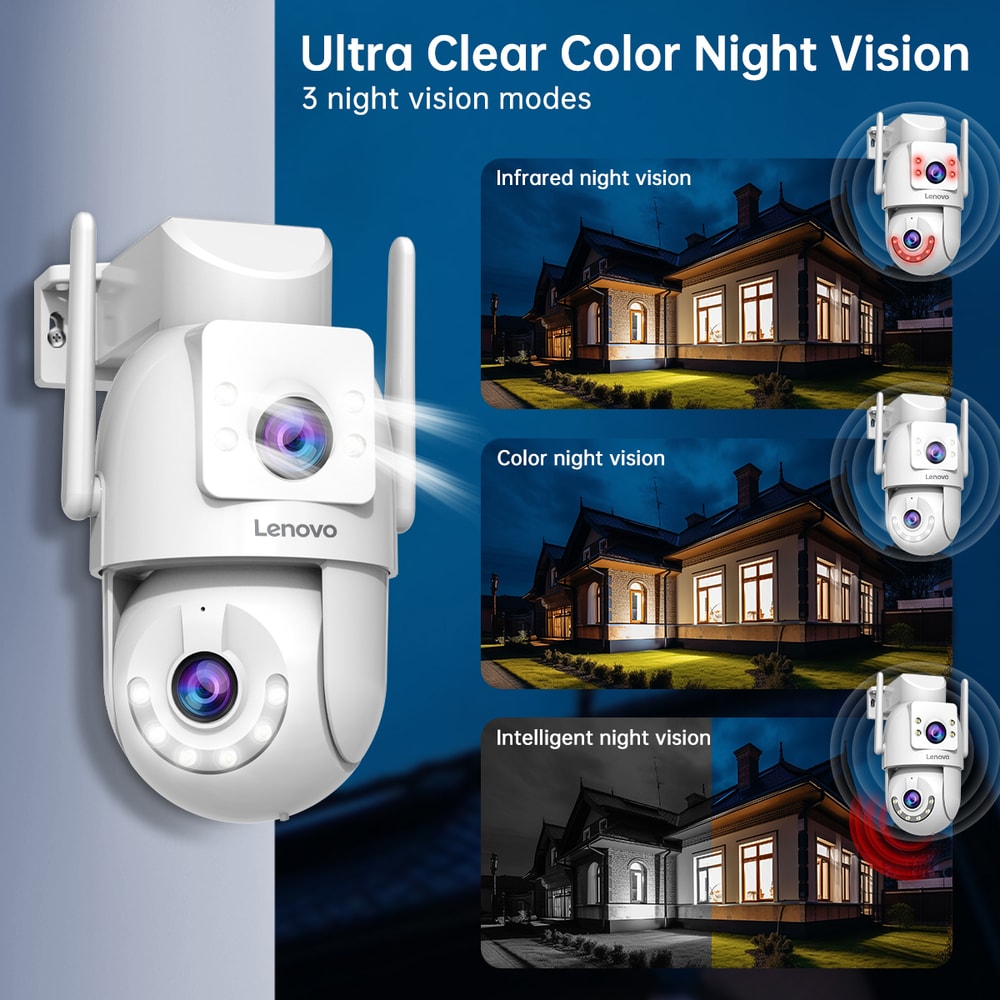 WiFi Outdoor Dual Lens Camera, WiFi Surveillance, PTZ Auto Tracking, ONVIF Security CCTV Camera with Audio Video Feat