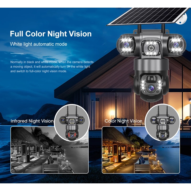 Solar Camera Outdoor Triple Lens With Zoom PIR Motion Detection CCTV Surveillance Smart Alerts 3