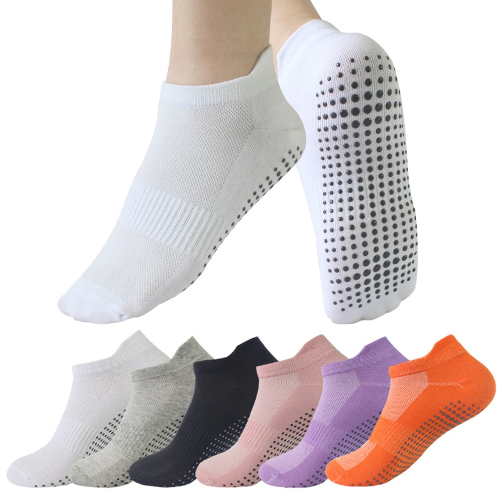 Professional Yoga Socks Women, Cotton Solid Color Short Mesh, Non-slip Breathable Sports Pilates Gym Socks