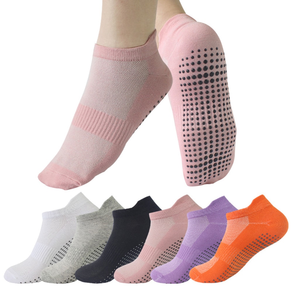 Professional Yoga Socks Women, Cotton Solid Color Short Mesh, Non-slip Breathable Sports Pilates Gym Socks