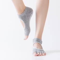 breathable pilates socks for women, non-slip yoga socks, five toe backless fitness slippers, ladies ballet dance socks