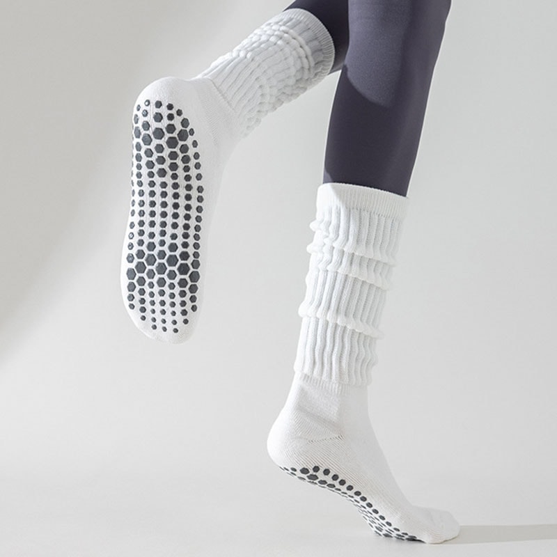 Silicone Terry Nonslip Yoga Socks Cotton Dot Pilates Grip Women Kneehigh Slouch Socks For Improved