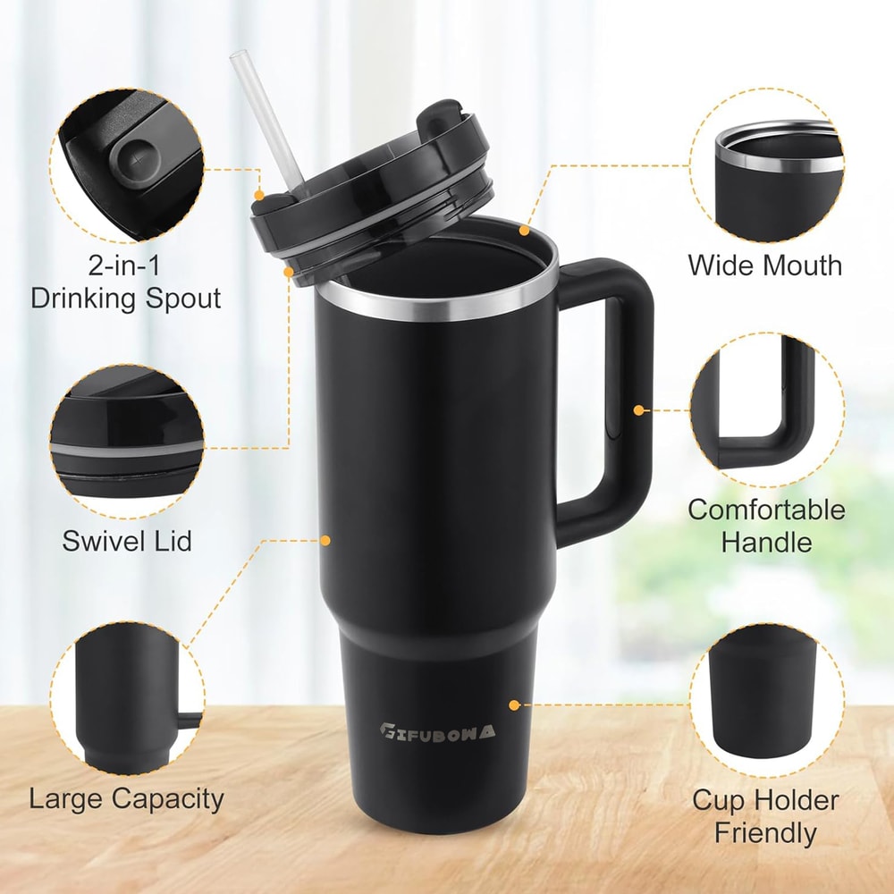 Stainless Steel Insulated Mug Thermal Coffee Car Cup Straw Water Bottle Vacuum Flask With Handle Fo 1