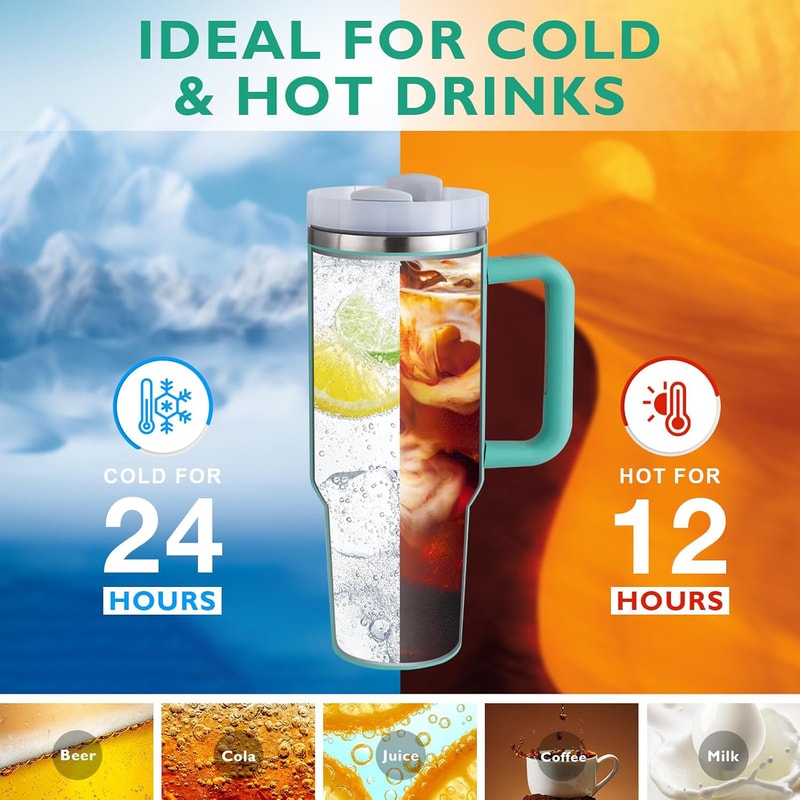 Stainless Steel Insulated Mug Thermal Coffee Car Cup Straw Water Bottle Vacuum Flask With Handle Fo 2