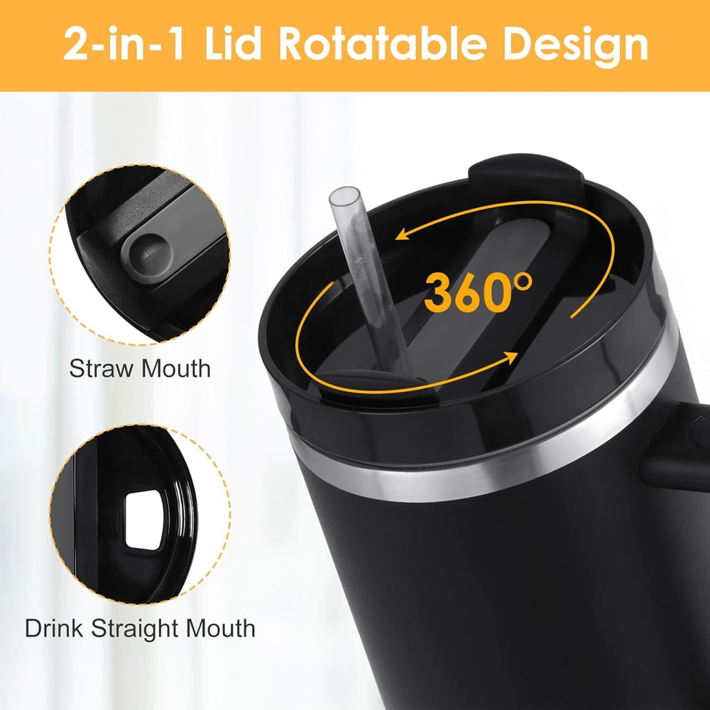 Stainless Steel Insulated Mug Thermal Coffee Car Cup Straw Water Bottle Vacuum Flask With Handle Fo 3