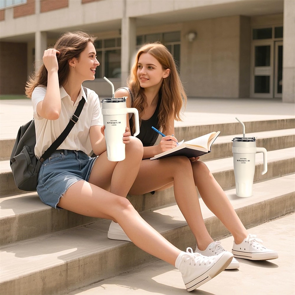 Stainless Steel Ice Tumbler Insulated Cup With Handle Straw Keeps Cold Ideal For Coffee Water In 6