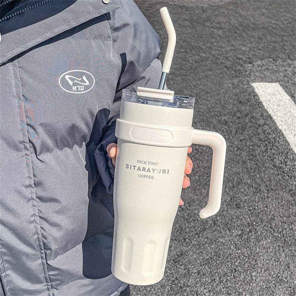 Stainless Steel Ice Tumbler Insulated Cup With Handle Straw Keeps Cold Ideal For Coffee Water In 1