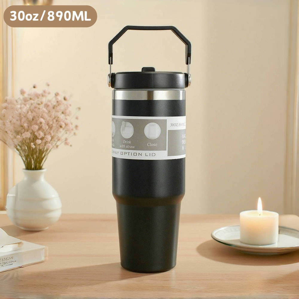 Stainless Steel Thermos Cup, Large Capacity Water Bottle with Straw, Vacuum Flask Coffee Insulation Cup