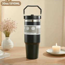 stainless steel thermos cup, large capacity water bottle with straw, vacuum flask coffee insulation cup