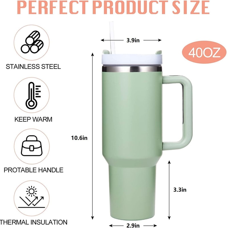 Metal Stainless Steel Insulated Tumbler Large Thermal Mug With Handle Vacuum Straw Cup For Hot And 4