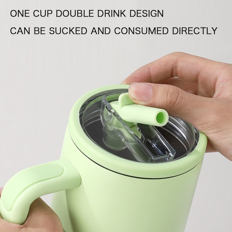 Insulated Thermal Mug Long Straw Tumbler With Lids 304 Stainless Steel Coffee Mug Travel Mugs With