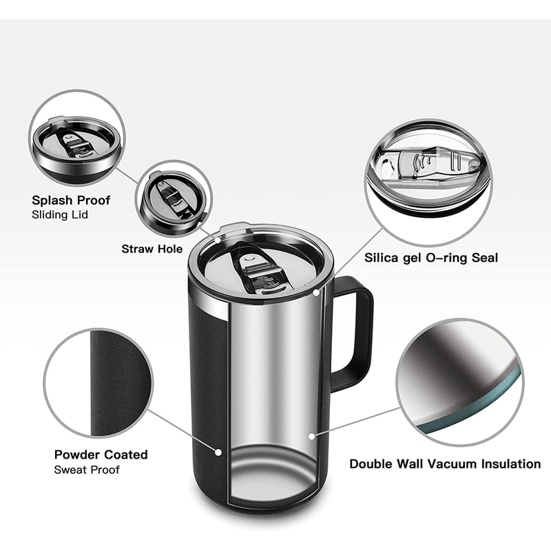 Stainless Steel Coffee Mug LeakProof Thermos Insulated Travel Mug With Handle Thermal Vacuum Flask 2
