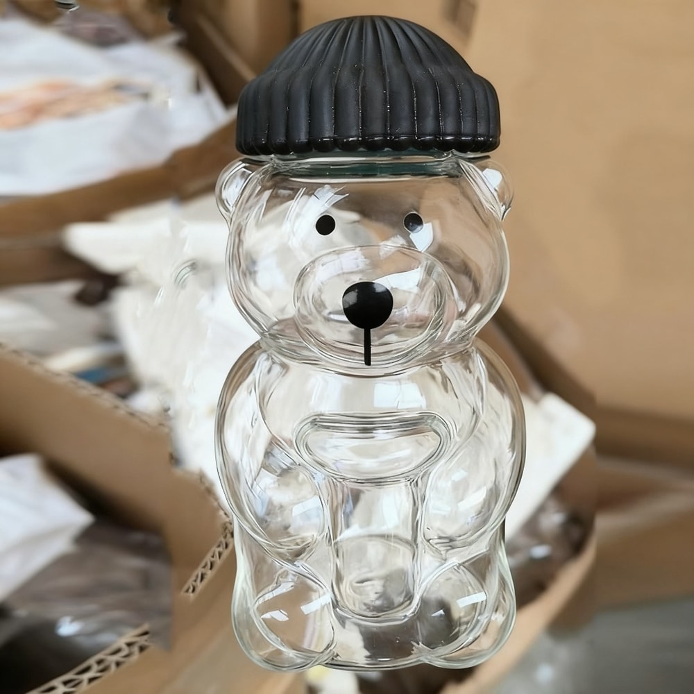 New Cartoon Bear Shaped Coffee Mug Cute Bear Mug Glass Cup With Straw Transparent Milk Coffee Water 3