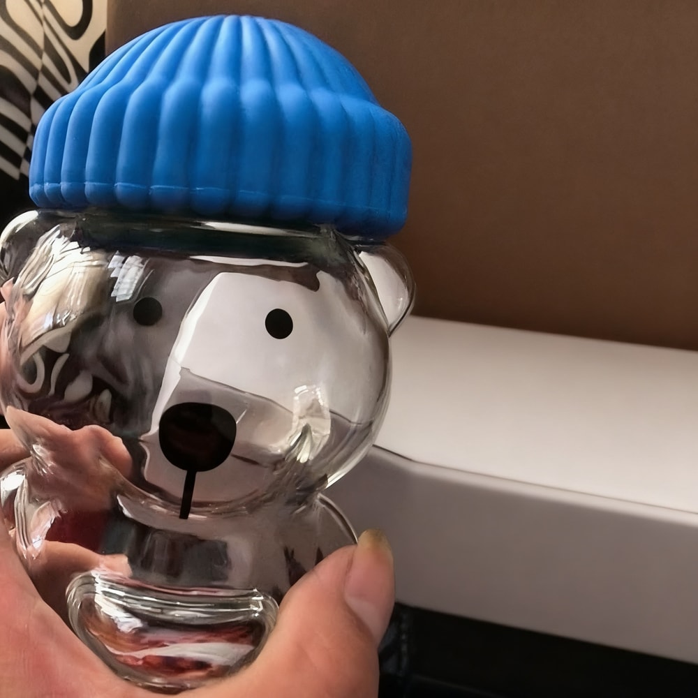 New Cartoon Bear Shaped Coffee Mug Cute Bear Mug Glass Cup With Straw Transparent Milk Coffee Water 8