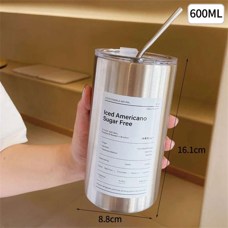 Portable Thermos Cup With Straw 304 Stainless Steel Coffee Mug Thermal Insulated Water Bottle 2