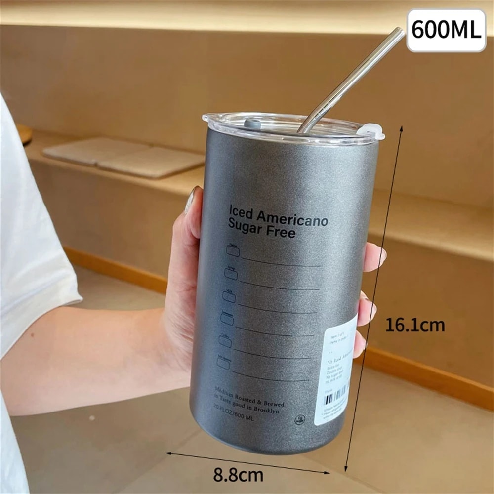 Portable Thermos Cup With Straw 304 Stainless Steel Coffee Mug Thermal Insulated Water Bottle 1