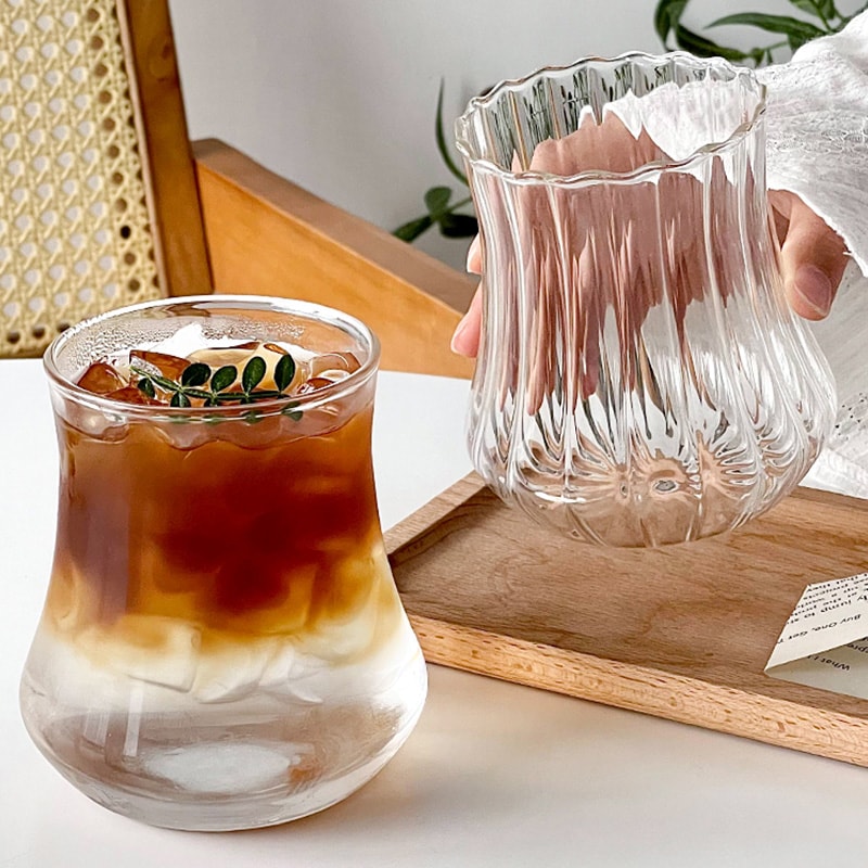 Creative Wave Shape Iced Coffee Tumbler Cup Transparent Drinking Glass Ripple Water Juice Milk Tea 2