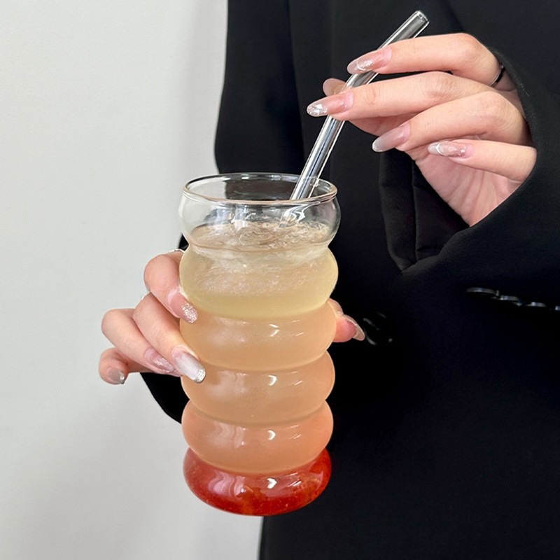 Transparent Glass CupCoffee Mug Heat Resistant Ripple Tumbler Drinking Glass For Cocktail Beverage 2