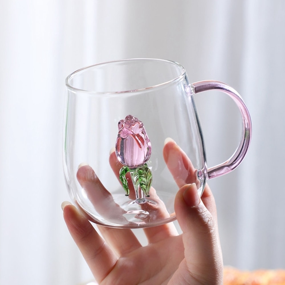 Transparent Juice Milk Coffee Mug Glass Cup Heatresistant TumblerRose Glass Cup Drinkware 4