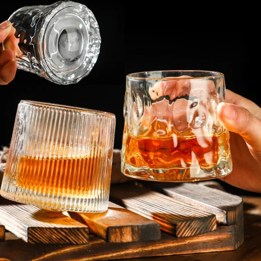 Creative Whiskey Glasses Spinning Drinking Glass Tumbler For Cocktails Wine Brandy Cup Water Juice 4