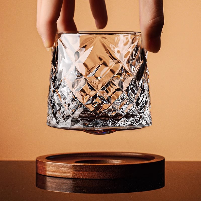 Crystal Whiskey Glasses Rotating Spinning Tumbler Whiskey Glass With Base Wine Brandy Glass Cup Dri 1