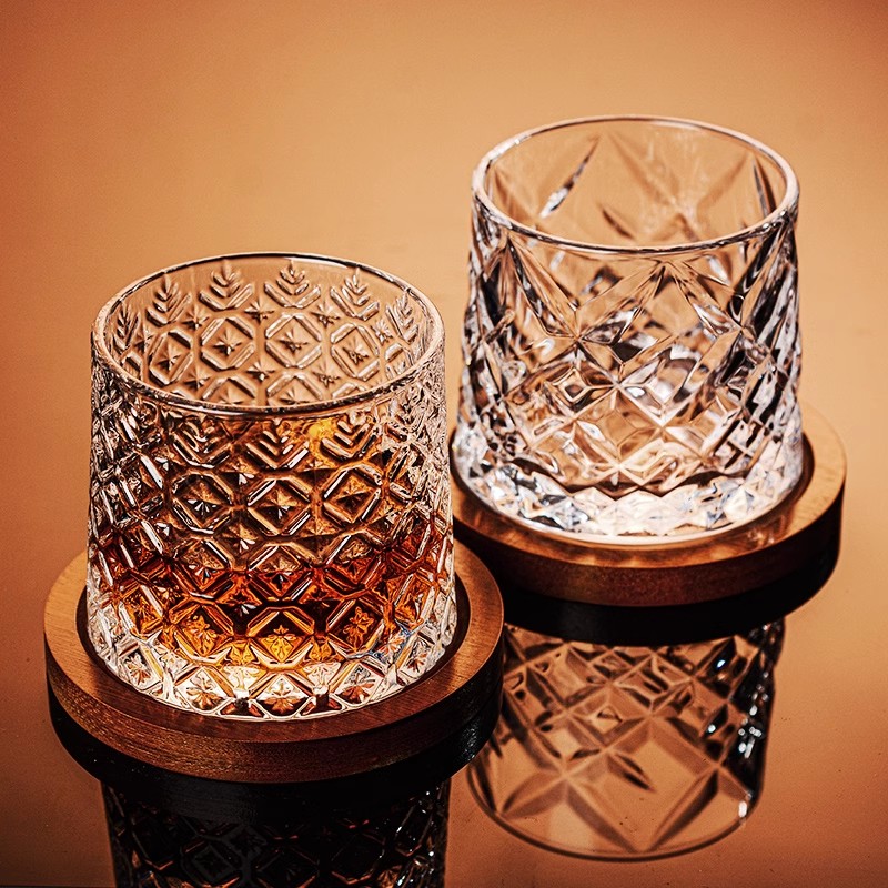 Crystal Whiskey Glasses Rotating Spinning Tumbler Whiskey Glass With Base Wine Brandy Glass Cup Dri 2