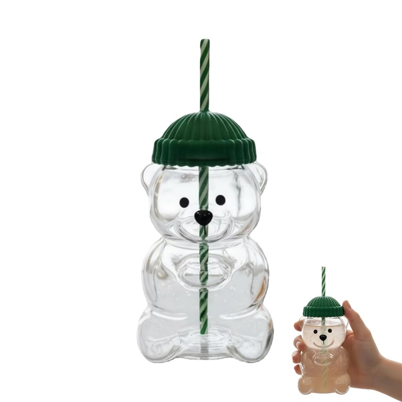Homey Bear Straw Cup Bear Glass Cup With Lid And Straw Cute Bears Coffee Tumbler For Juice Milk Te 0