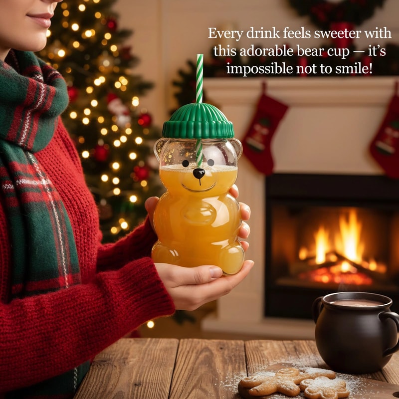 Homey Bear Straw Cup Bear Glass Cup With Lid And Straw Cute Bears Coffee Tumbler For Juice Milk Te 1