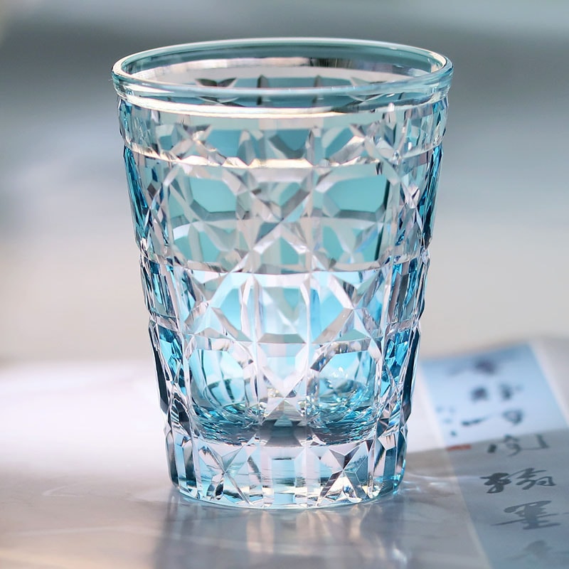 Multi Colored Glass Cocktail Whiskey Tumbler Hand Cut To Clear Highball Water Glass For Cold Bevera 4