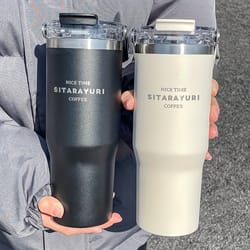 drinking coffee water cup with straw, large capacity insulation cup, simple water bottle for office gym travel