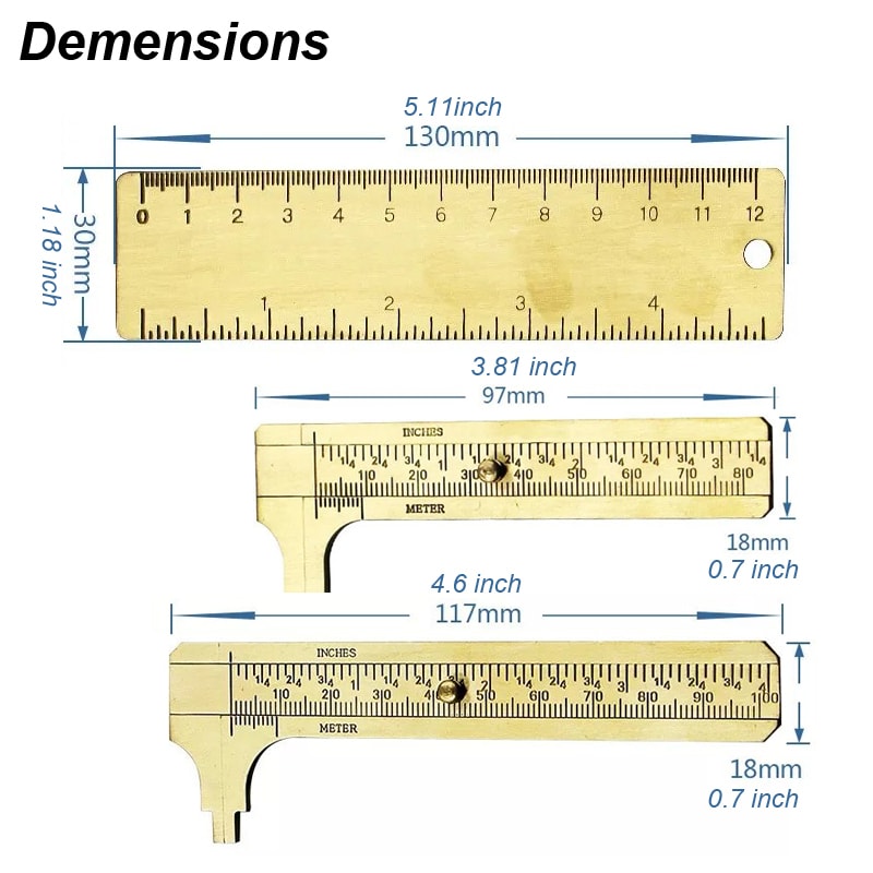 Compact Pocket Vernier Caliper Brass Gauge Small Imperial And Metric Ruler Precision Measuring Tool