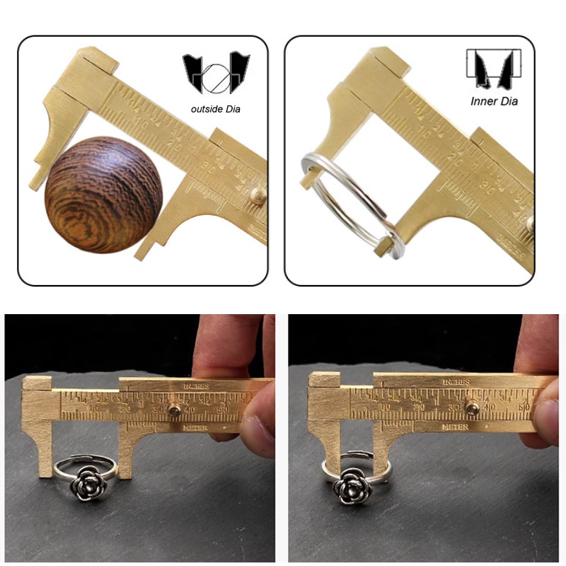 Compact Pocket Vernier Caliper Brass Gauge Small Imperial And Metric Ruler Precision Measuring Tool