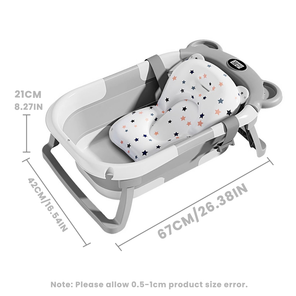 Collapsible Baby Bathtub Portable Travel Bathtub With Thermometer Soft Cushion Drain Hole For Babie 3