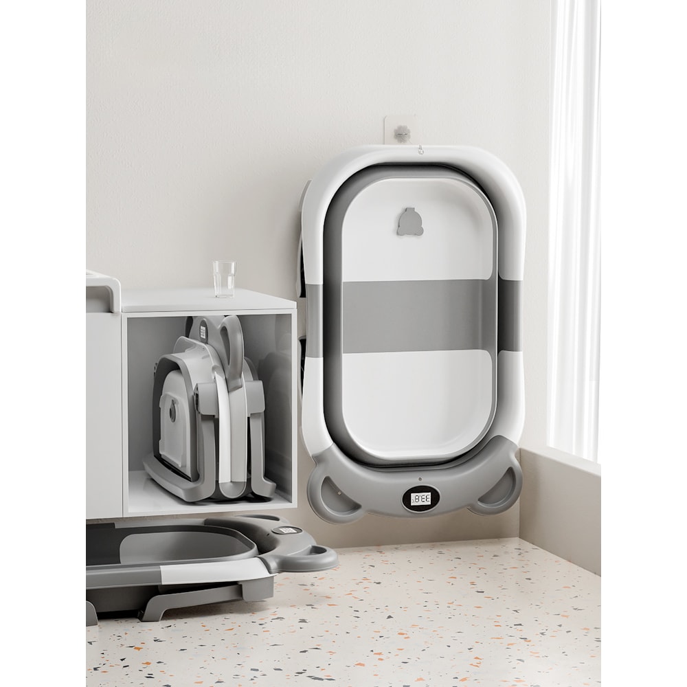 Collapsible Baby Bathtub Portable Travel Bathtub With Thermometer Soft Cushion Drain Hole For Babie 2