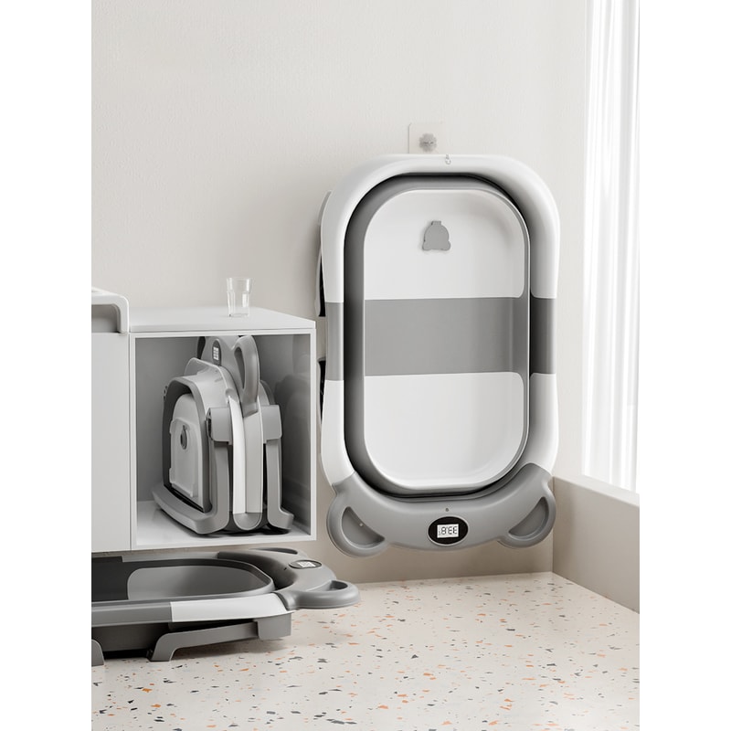 Collapsible Baby Bathtub Portable Travel Bathtub With Thermometer Soft Cushion Drain Hole For Babie 2