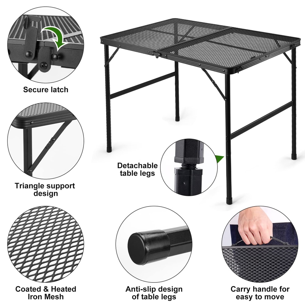 Aluminum Folding Grill Table For Outside, Lightweight Portable Metal Mesh BBQ Cooking Table, Ideal For Camping